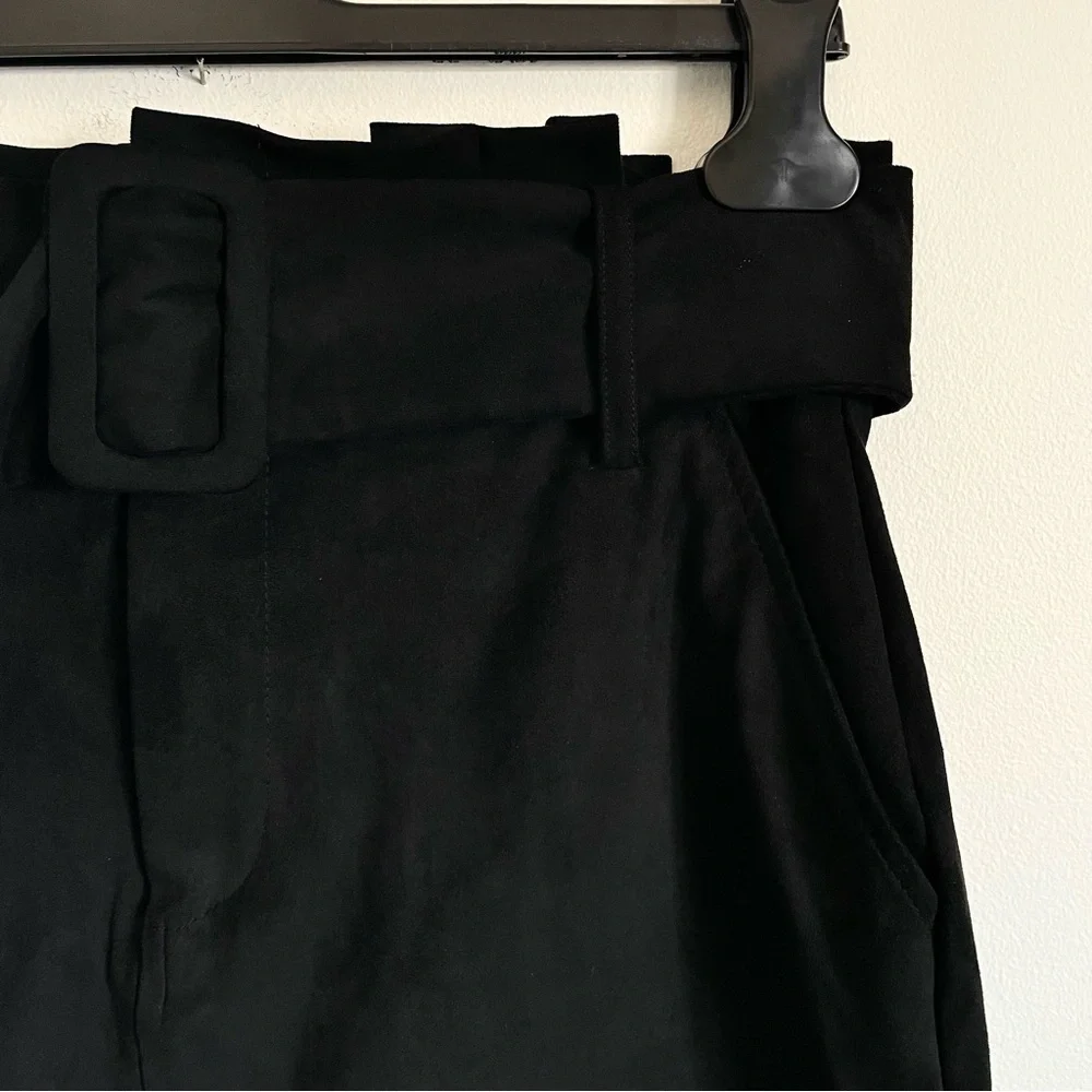 Zara Trafaluc Faux Suede Paperbag Waist Belted Mini Skirt In Black Size M EUC
